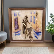 Рисованная картина «Велосипедистка» на ониксе с подсветкой — оригинальный подарок — фотография 1