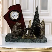Ручная работа: Сувенирные настольные часы «Медведи» из змеевика и яшмы — фотография 1