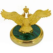 На память: Сувенир «Двуглавый орел» с малахитом и золочением — фотография 3