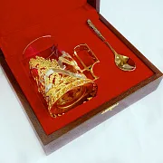 Латунный подстаканник «Птицы» с ложкой — оригинальный подарок — фотография 2